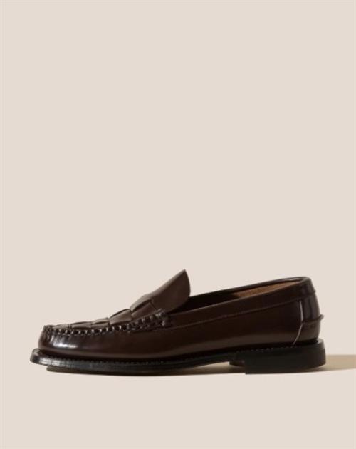 HEREU NOMBELA LEATHER TASSEL SLIP ON LOAFER DARK BROWN